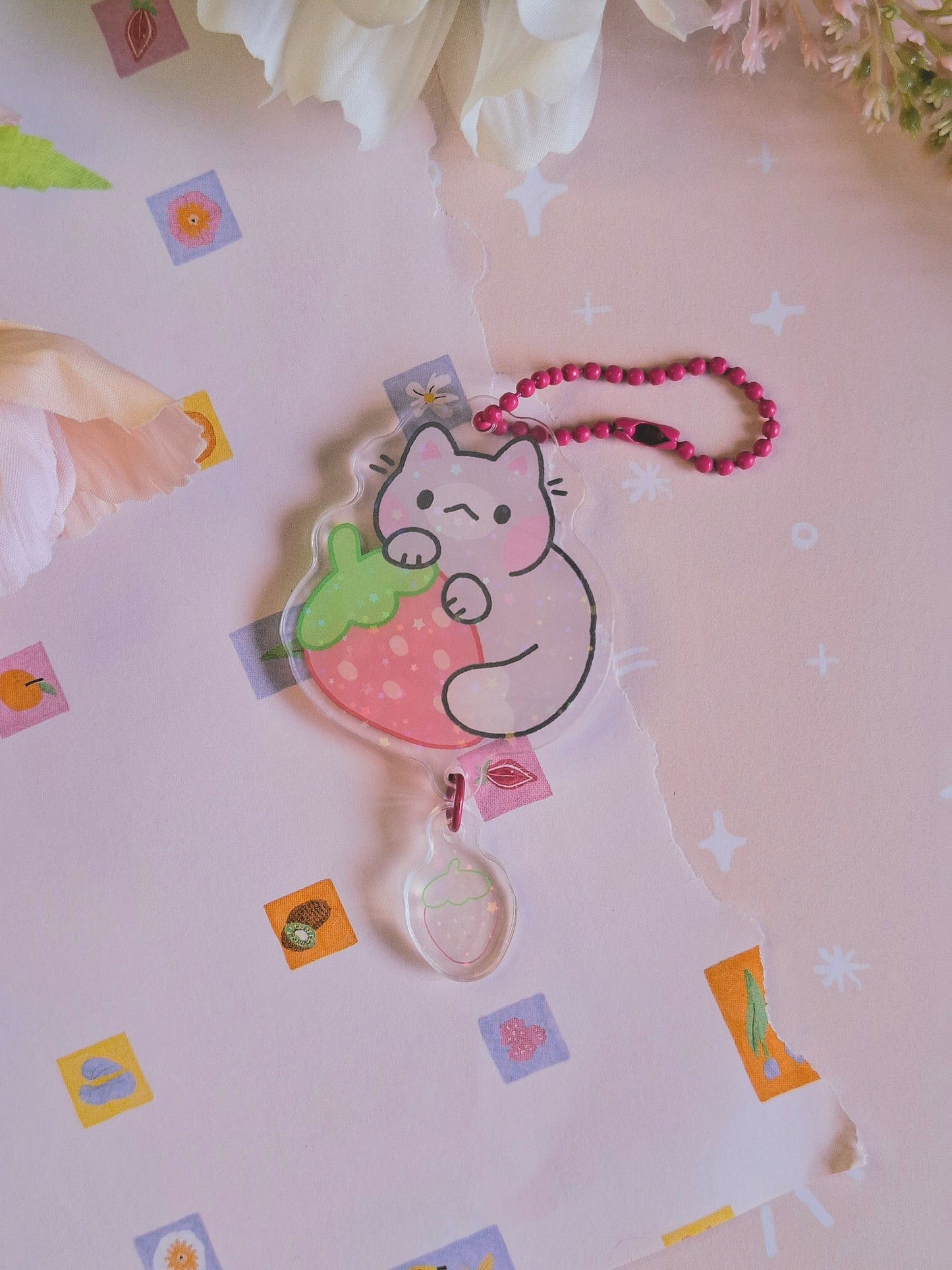 Strawberry Cat Acrylic Charm