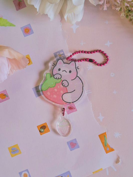 Strawberry Cat Acrylic Charm