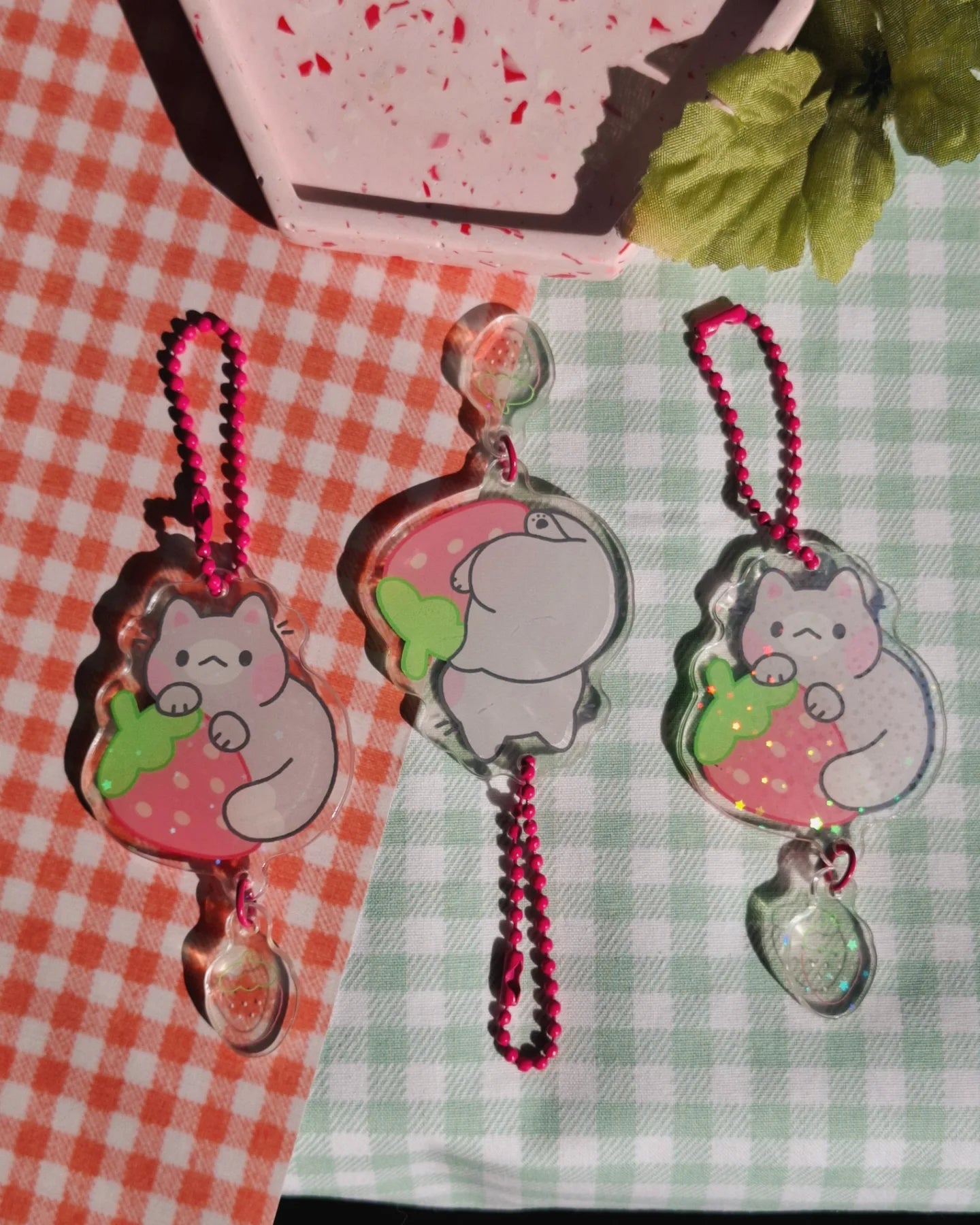 Strawberry Cat Acrylic Charm