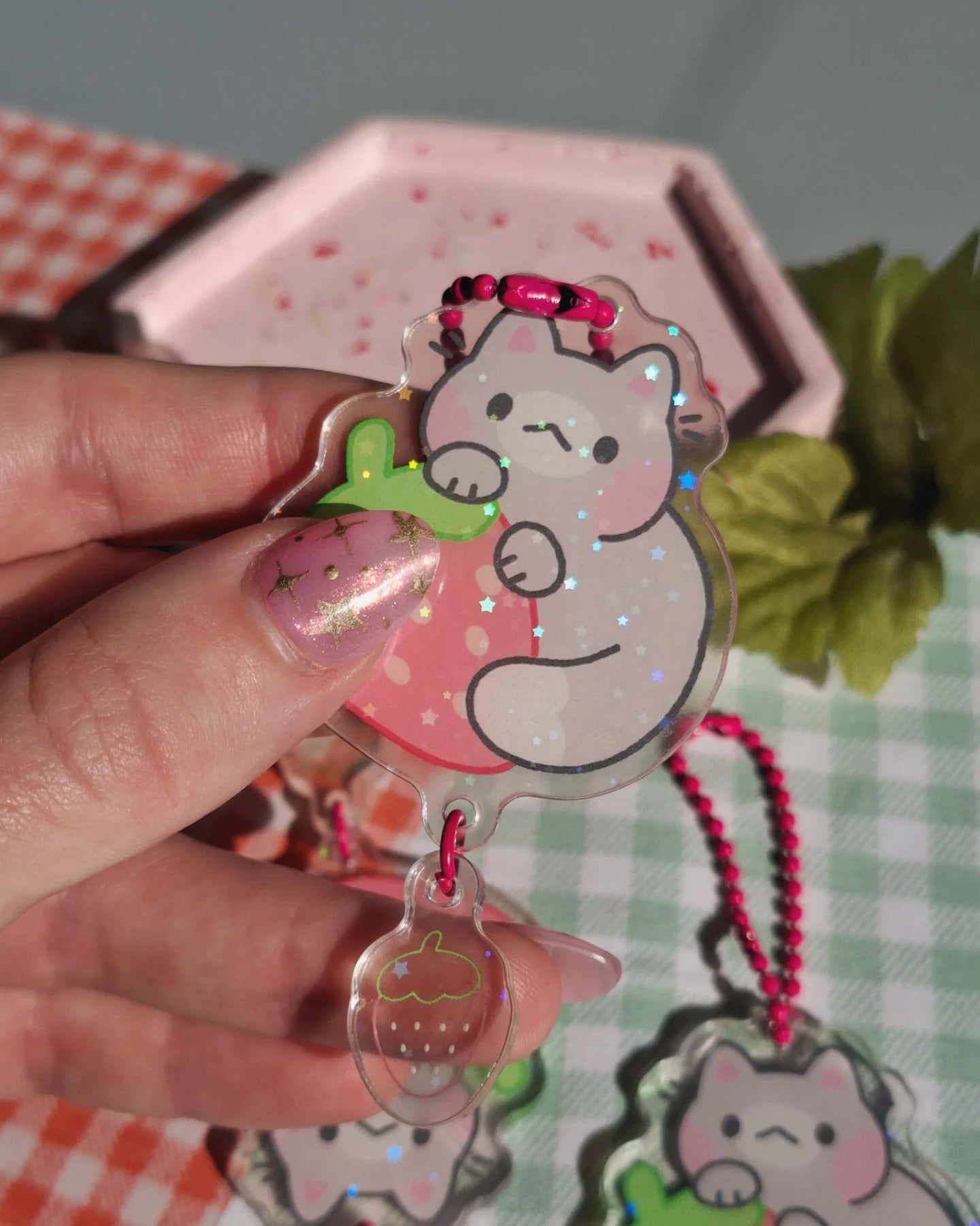 Strawberry Cat Acrylic Charm